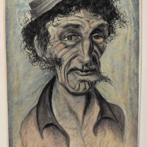 Image similar to A man, in the style of Antonio Berni, highly detailed