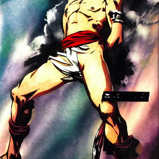 Image similar to jesus in a jojo dramatic pose, artwork by yoji shinkawa