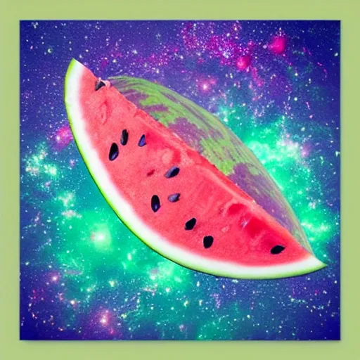 Prompt: a watermelon galaxy, with various colourful planets