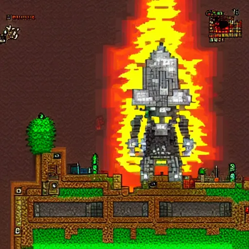 Image similar to terraria in the style of dark souls