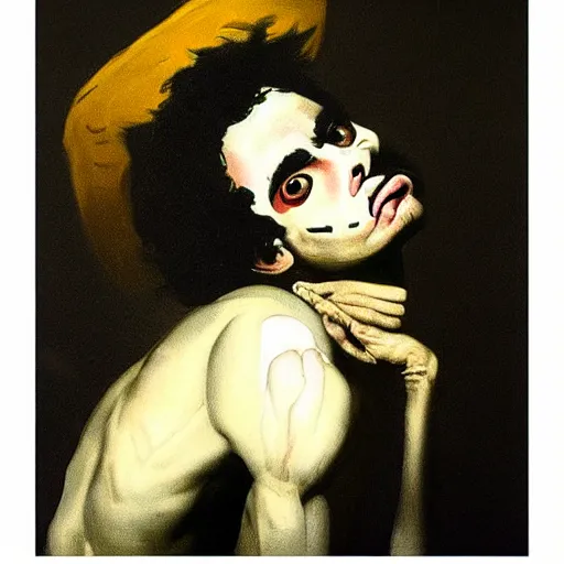 Image similar to a portrait of Playboi Carti in the style of Francisco Goya, dark, creepy, high contrast, nihilistic