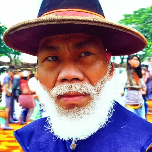 Image similar to ferdinand magellan taking a selfie at rizal park, realistic, shot on an iphone