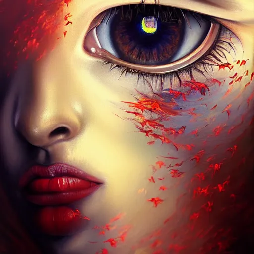 Prompt: stunning painting of revival of memories in the eyes by concept art, masterpiece, wisdom, inspiration, ultra detailed eyes, detailed memories, projection, cinematic scene, digital vision, 8 k hd resolution