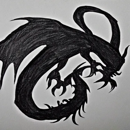 Image similar to Simple strokes of dragon drawn by a 6-year-old child