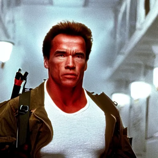 Prompt: stunning awe inspiring arnold schwarzenegger as a ghostbuster, movie still 8 k hdr atmospheric lighting