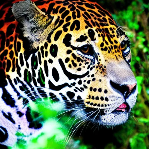 Image similar to a neon jaguar in the jungle