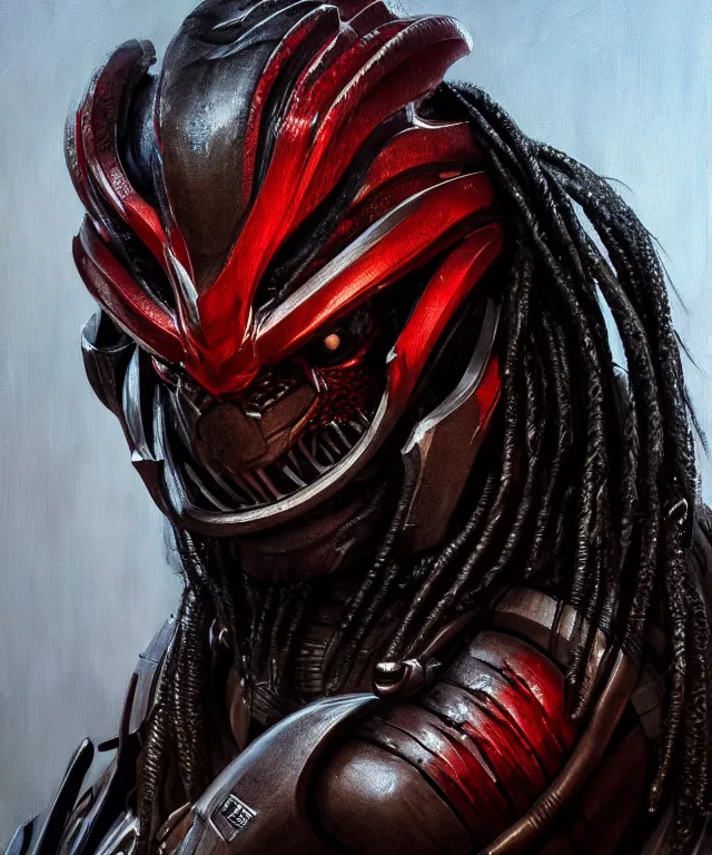 Prompt: a bust shot of the predator by ken barthelmey, oil on canvas, deep depth field, masterpiece, trending on artstation, featured on pixiv, cinematic composition, hyper - detailed, hd, hdr, 4 k, 8 k