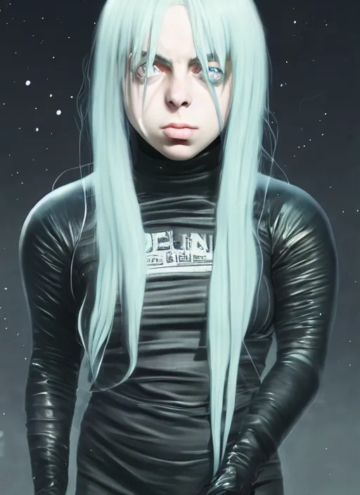 Image similar to billie eilish in one punch man, babe, naturel, glossy reflections, hyper detailed, digital art, trending in artstation, cinematic lighting, studio quality, smooth render, unreal engine 5 rendered, octane rendered, art style by klimt and nixeu and ian sprigger and wlop and krenz cushart.