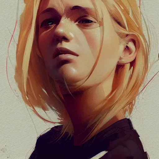 Image similar to Beautiful girl with blond hair profile picture by Greg Rutkowski, asymmetrical, Organic Painting , Matte Painting, geometric shapes, hard edges, street art, trending on the artstation:2 by Sachin Teng:4