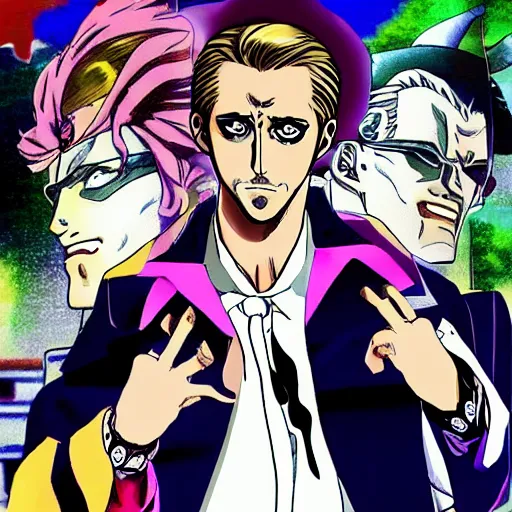 Image similar to Ryan Gosling in JoJo's bizarre adventure anime style