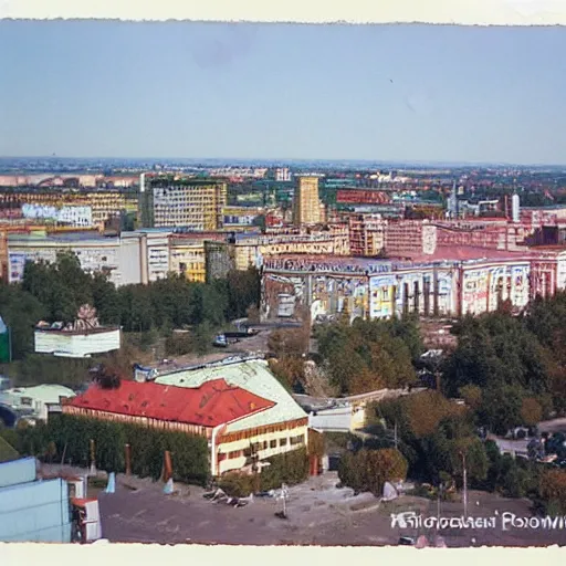 Prompt: photo of the city center of Kremenchuk, Ukraine. Kodak 2383 VISION Color