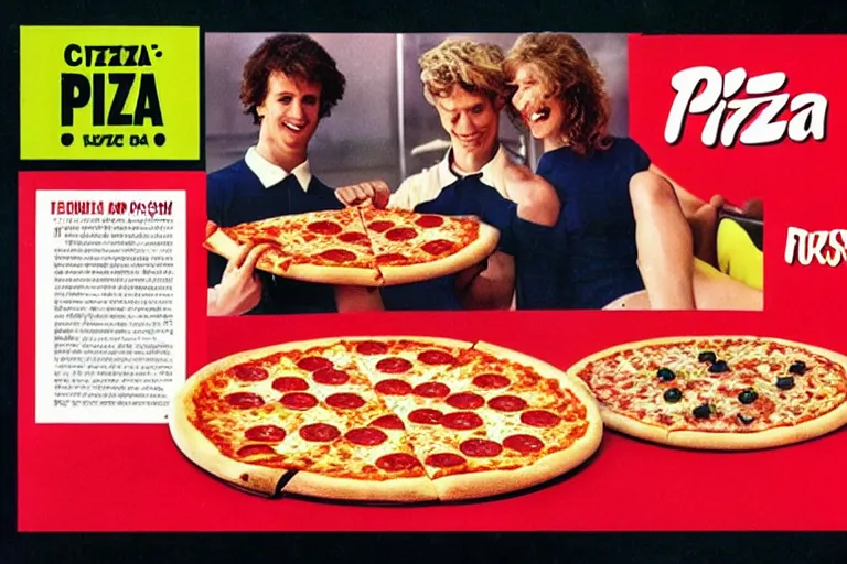 Image similar to pizza, 80s, advertisement