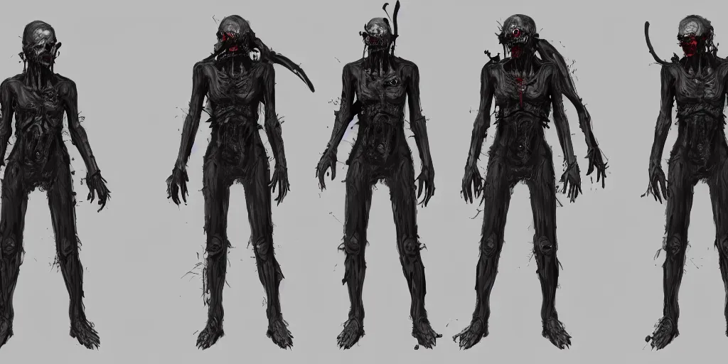 Prompt: sci - fi zombie character concept design ， character design sheet, trending on artstation