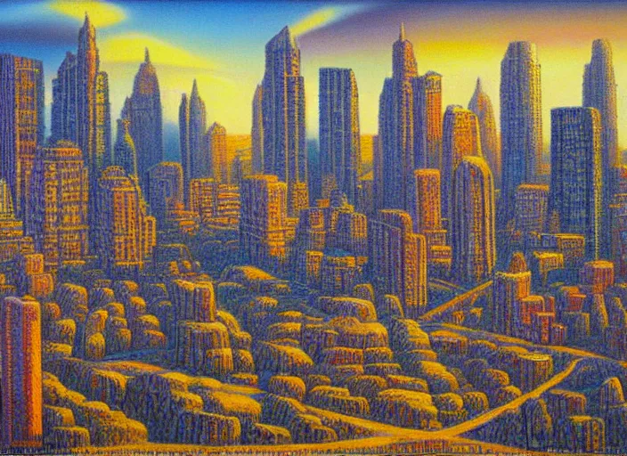 Prompt: a stone age cityscape by vladimir tretchikoff