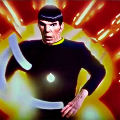 Prompt: A screenshot of Spock in a slapstick movie, action shot