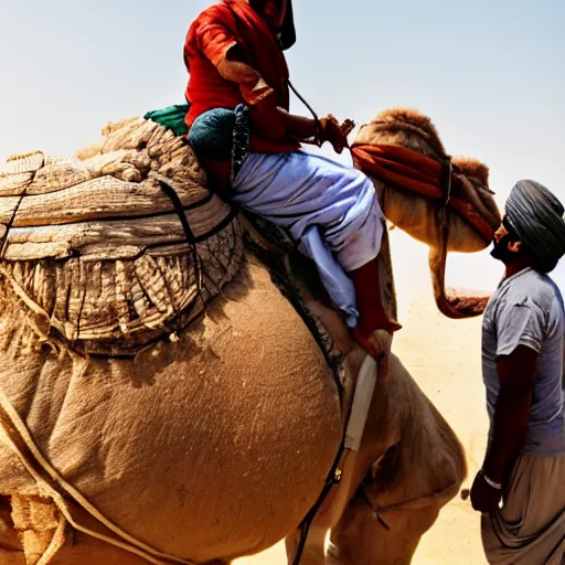 Prompt: a morbidly obese person riding a camel, photography, egypt, cinematic,