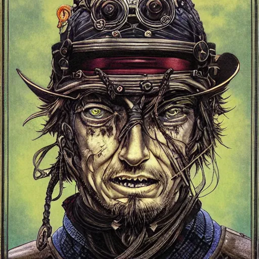 Image similar to portrait of crazy captain hector barbossa, symmetrical, by yoichi hatakenaka, masamune shirow, josan gonzales and dan mumford, ayami kojima, takato yamamoto, barclay shaw, karol bak, yukito kishiro