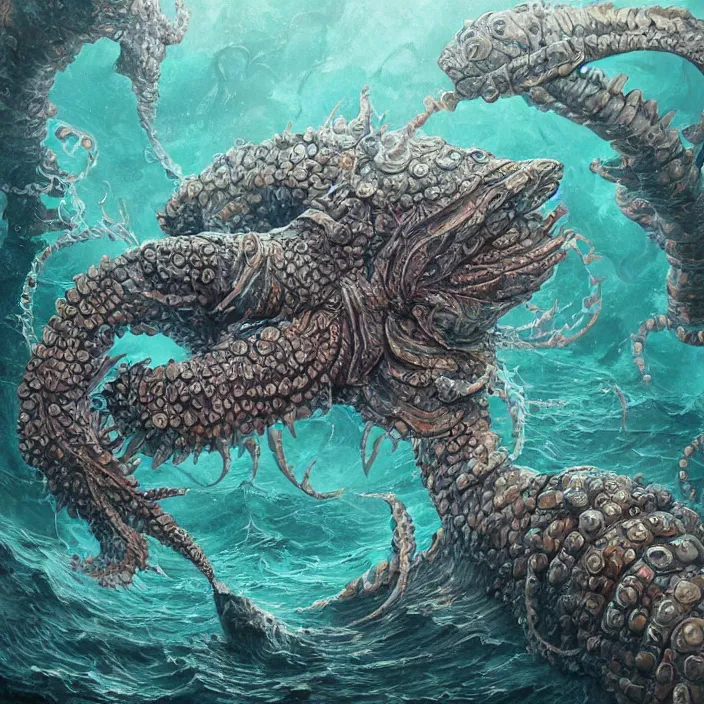 Image similar to underwater sea leviathan full body, d & d style, trending on artstation, intricate, highly detailed, vivid painting, colorful, art by yugin maffioli