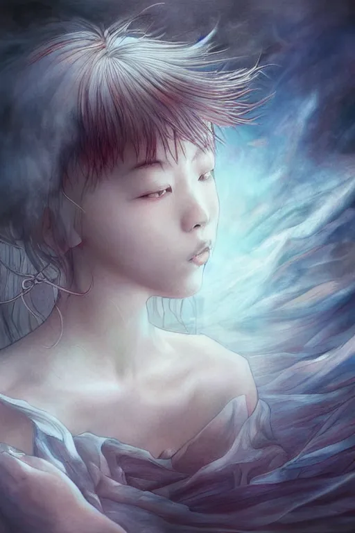 Prompt: we capture heaven before death, high definition, fujifilm x - pro 2 lens, realistic, sketch and art by jacqueline e, mongezi ncaphayi, color by bo feng lin, trending deviantart