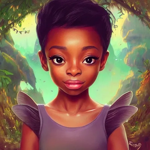 Prompt: !dream Skai Jackson as Tinkerbell,brown eyes,long and nice black hair,detailed, 8k hd,by rossdraws and greg rutkowski,in the style of a Instagram profile picture