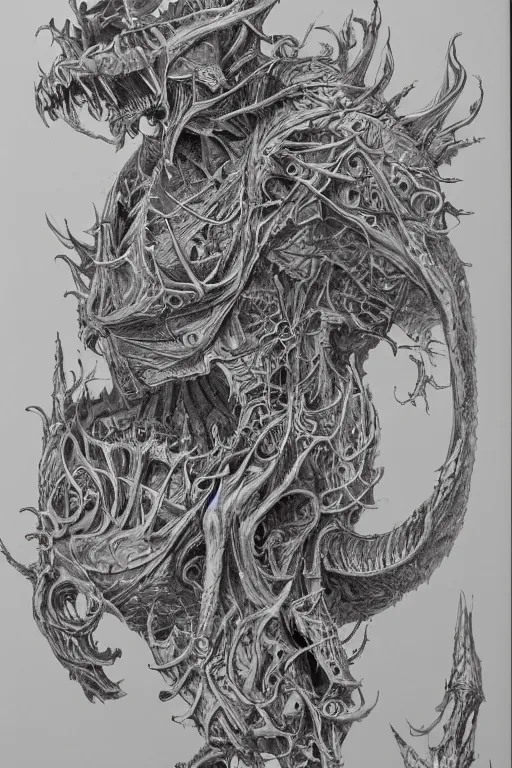 Image similar to A concept of a detailed and intricate design of a monster anatomy 3d design, great finesse organic hyper detailed, engineering blueprints, technical drawings, calculus, stained paper