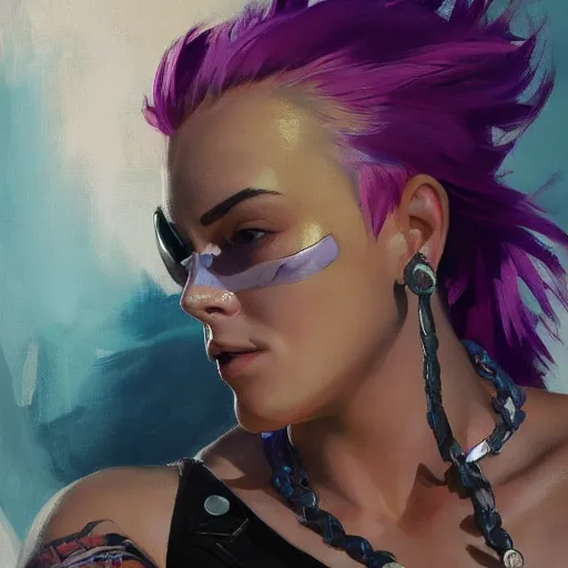 Prompt: greg manchess portrait of zarya from overwatch in disco elysium, fantasy, medium shot, asymmetrical, profile picture, organic painting, sunny day, matte painting, bold shapes, hard edges, street art, trending on artstation, by huang guangjian and gil elvgren and sachin teng