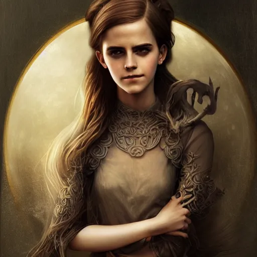 Image similar to portrait of emma watson by tom bagshaw, deviantart contest winner, fantasy art, daz 3 d, intricate, elegant, highly detailed, 8 k, digital painting, concept art, sharp focus, illustration, golden ratio