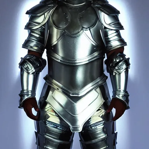 Image similar to holographic corinthian armor, man wearing armor, glowing, see through, spectacular