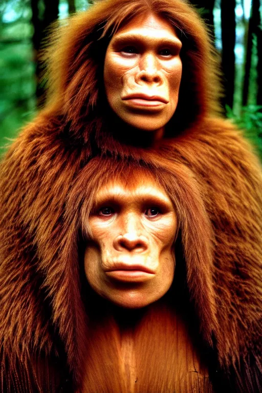 Image similar to a professional portrait photo of a neanderthal woman forest, dirty face, ginger hair and fur, extremely high fidelity, natural lighting, still from the movie quest for fire