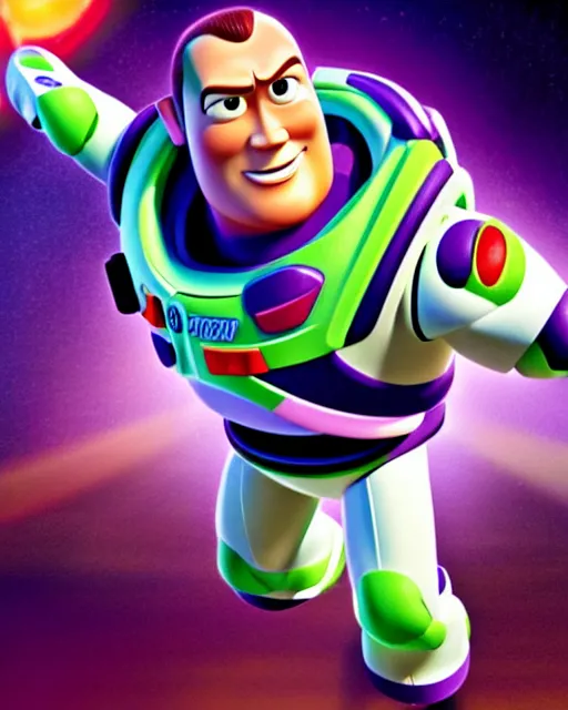 Image similar to Film still close-up shot of Dwayne Johnson as Buzz Lightyear in the movie Toy Story 3. Photographic, photography