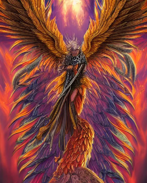 Prompt: ''Wallpaper of a phoenix, d&d, fantasy, detailed, digital art, art by alkemistry and draktau''