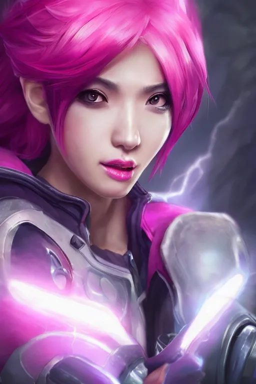 Prompt: ultra realistic facial portrait of vi from league of legends, digital art, character portrait, highly detailed, trending on artstation, lens flare, atmosphere, hyper realistic, cinematic lightning, sharp focus, unreal engine 5, extreme details perfect face, pretty face, fine - face, illustration, 8 k, ultra texture, masterpiece