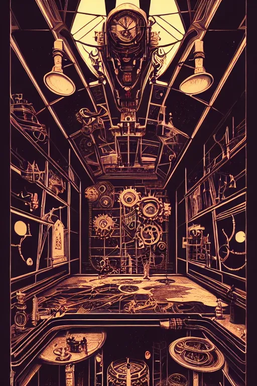 Prompt: a majestic steampunk alchemists scale, two point perspective, furniture, high details, bold line art, by vincent di fate and joe fenton, inking, etching, screen print, masterpiece, trending on artstation, sharp, high contrast, hyper - detailed,, hd, 4 k, 8 k