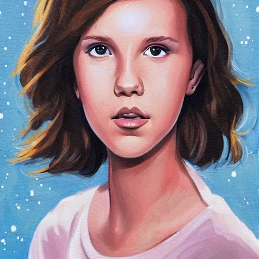 Prompt: Millie Bobby Brown painted by a galaxy brush