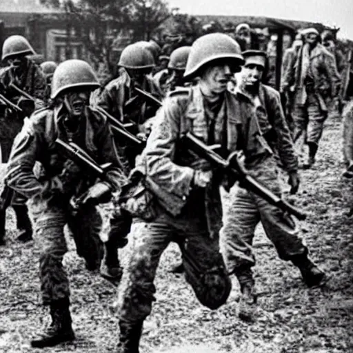 Image similar to photograph of zombie soldiers fighting in World War II