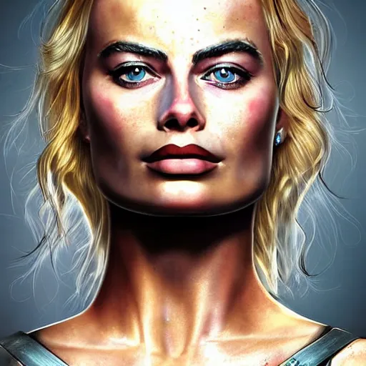 Prompt: beautiful warrior margot robbie, hd digital art, highly detailed