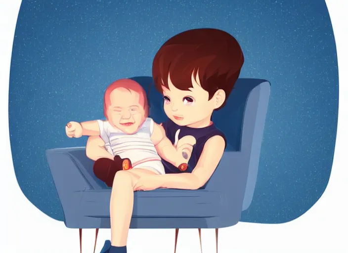 Image similar to a nine month old baby sitting in an armchair. clean cel shaded vector art. shutterstock. behance hd by lois van baarle, artgerm, helen huang, by makoto shinkai and ilya kuvshinov, rossdraws, illustration, art by ilya kuvshinov