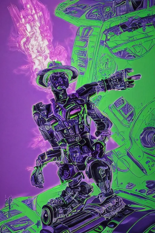 Image similar to portrait of cowboy johnny cash as purple green optimus prime from transformers surfing tonic fluid on guitar zord ufo hoverboard, intricate, highly detailed, smooth, artstation, digital illustration by Lisa Frank and Ruan Jia and Mandy Jurgens and Artgerm and Wayne Barlowe and Greg Rutkowski and Zdislav Beksinski