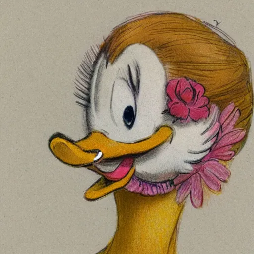 Image similar to daisy duck, by disney and jean - baptiste monge