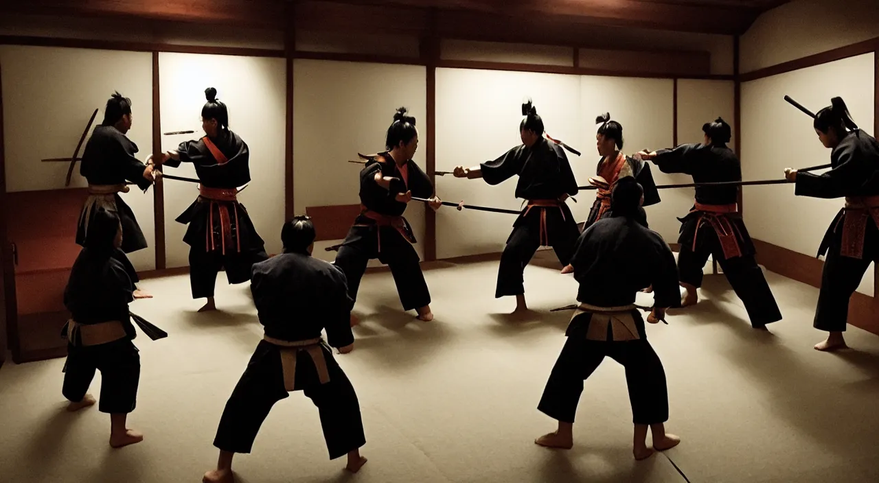 Prompt: samurai fighting in the backrooms