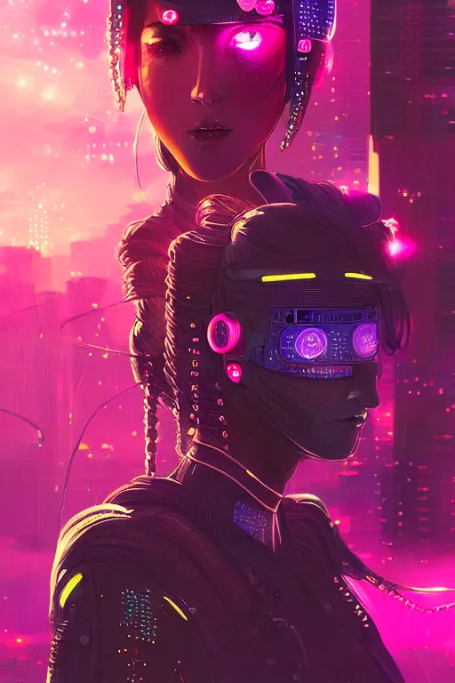 Image similar to portrait futuristic dreaming cyberpunk female samurai, in futuristic fire sparkles and firefly tokyo rooftop cyberpunk night, ssci-fi, fantasy, intricate, very very beautiful, elegant, neon light, highly detailed, digital painting, artstation, concept art, soft light, hdri, smooth, sharp focus, illustration, art by tian zi and craig mullins and WLOP and alphonse mucha