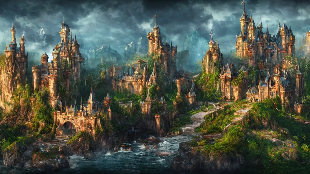 Image similar to fantasy castle, fantasy artwork, very very very beautiful scenery, hd, hdr, ue5, ue6, unreal engine 5, cinematic 4k wallpaper, 8k, ultra detailed, high resolution, artstation, award winning