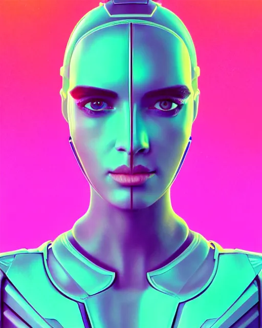 Image similar to portrait of a handsome symmetric beautiful futuristic sci - fi cyberpunk female cyborg, desert oasis background, ultra realistic, highly detailed, hd, sharp focus, cinematic lighting, realistic, photorealistic, vivid colors, painting, photograph, digital art, non blurry, sharp, artstation, concept art, smooth, illustration