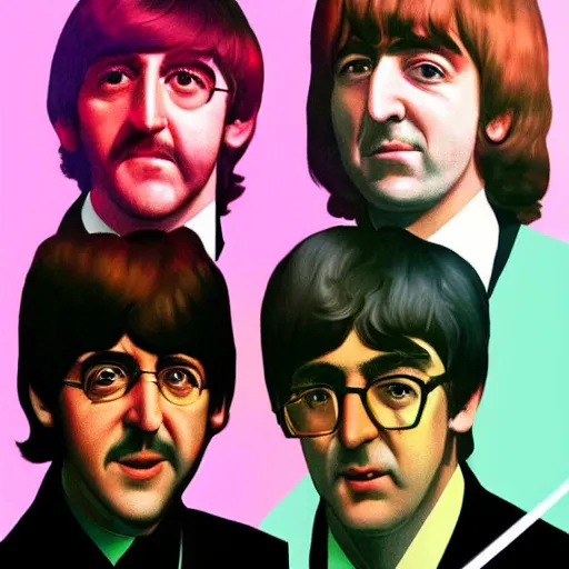 Image similar to the beatles except they're all mr. blobby hyperrealism photo - realistic by james gurney artstation 8 k