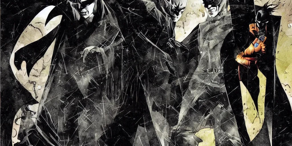 Image similar to the sandman meets batman, by Dave McKean