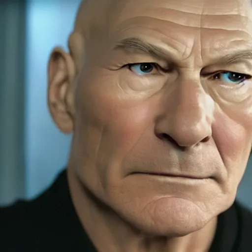 Image similar to portrait, patrick stewart in the movie tron legacy ( 2 0 1 0 ), cinematic, film still