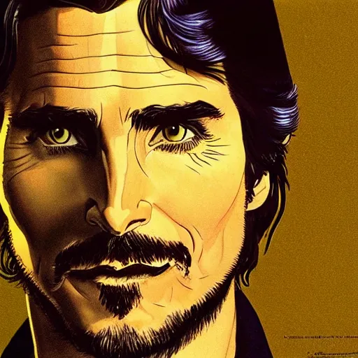 Image similar to christian bale retro minimalist portrait by jean giraud, moebius starwatcher comic, 8 k