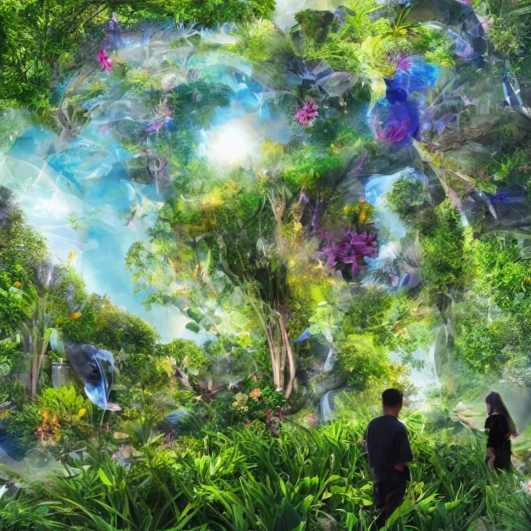 Image similar to metaverse of the future with nature and plants, everyday life in the metaverse, augmented reality, fantastic reality, fantastic art