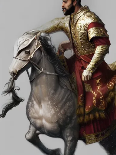 Image similar to a handsome man weaing a silk robe, happy and disarmed, laurels of glory, returns to home triunphantly mounted in a horse. full of pride. victorirous. prideful.. intricate, elegant, highly detailed, digital painting, artstation, concept art, sharp focus, illustration, by justin gerard and artgerm, 8 k