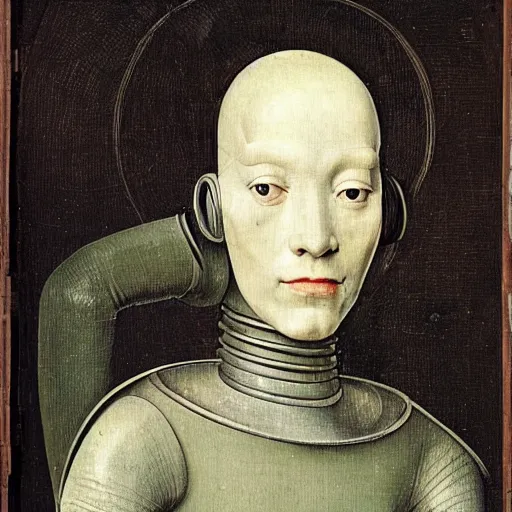 Image similar to a portrait of a female android by hieronymous bosch